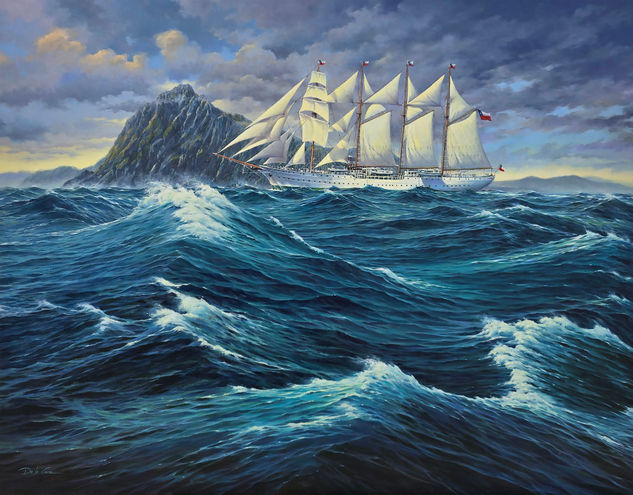 Buque Escuela Esmeralda Oil Textile Marine Painting