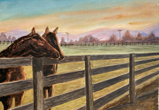 Atardecer equestre Watercolour Paper Animals