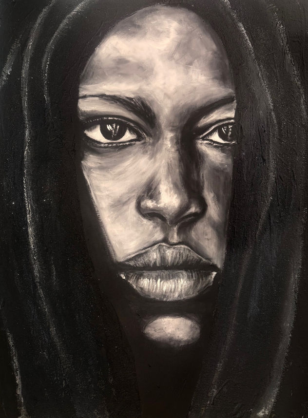 Mundo que no Existe II: Pintura abstracta rostro masculino  | Arte moderno original en acrílico, cuadro figurativo pintado a mano