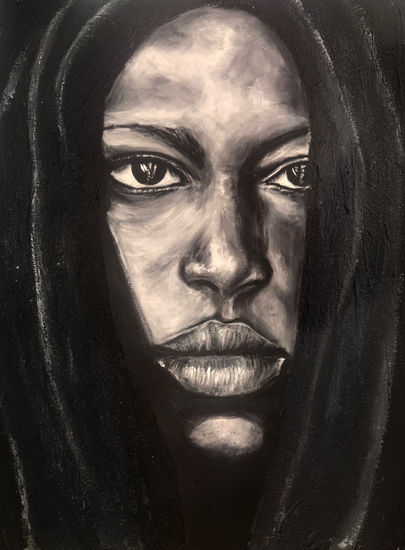 Mundo que no Existe II: Pintura abstracta rostro masculino  | Arte moderno original en acrílico, cuadro figurativo pintado a mano Acrílico Lienzo Figura
