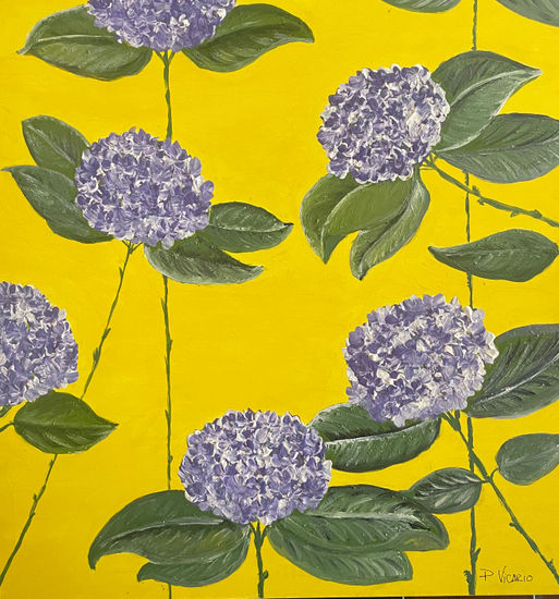 Hortensias malvas Acrylic Panel Floral Painting