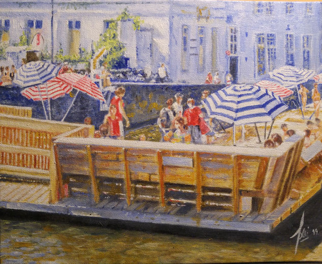 Baño en el canal de Brujas Oil Canvas Landscaping