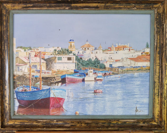 Barco de Almadraba en río. Oil Canvas Landscaping