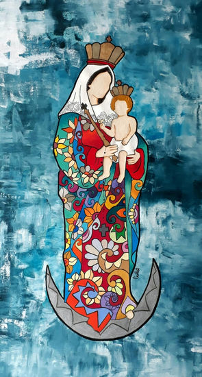 Vírgen de la Chiquinquirá Mixed media Canvas Figure Painting
