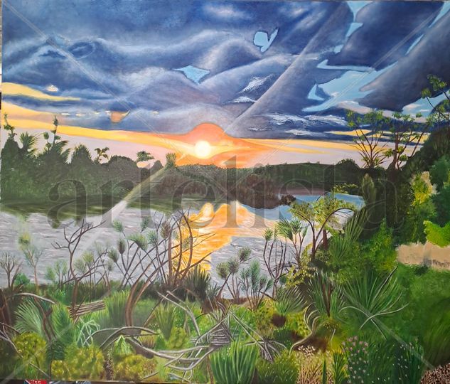 Atardecer Ribera del Ebro, Pastriz Óleo Lienzo Paisaje