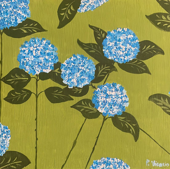 Hortensias turquesa Acrylic Panel Floral Painting