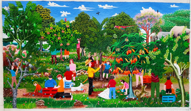 Dia de Recolección  en el Tropico. Óleo Lienzo Paisaje