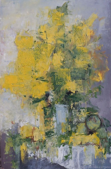 flores amarillas Oil Panel Floral Painting