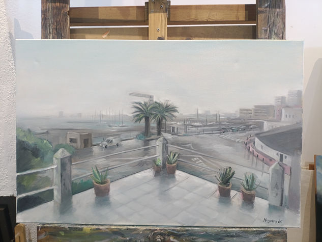 Dia lluvioso en el puerto Oil Canvas Marine Painting