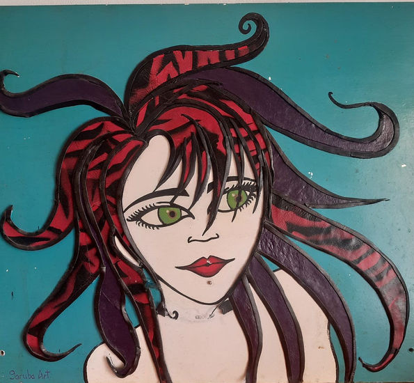 Ojos verdes en un mundo turquesa: la rebelión íntima de una musa urbana Acrylic Panel Portrait