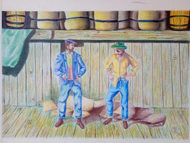 Trabajadores del puerto Lápiz (a color) Cartulina Paisaje