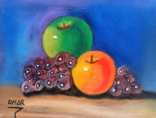 Bodegón de manzana y uva Pastel Paper Still Life Paintings