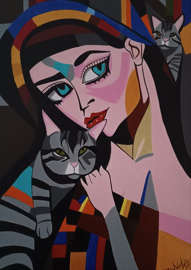 Feline Colored Love Acrílico Lienzo Figura