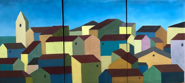 Triptico sobre castaño. Óleo Tabla Paisaje