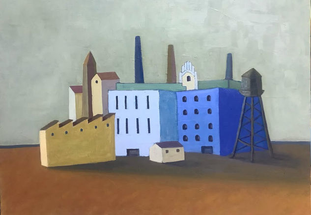 Ciudad fantastica 2. Óleo Tabla Paisaje