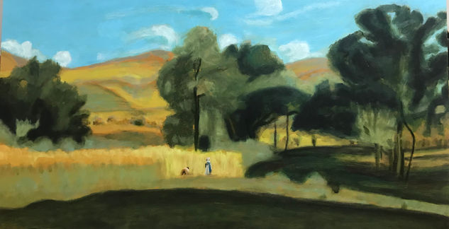 Niños en el trigal. Oil Panel Landscaping