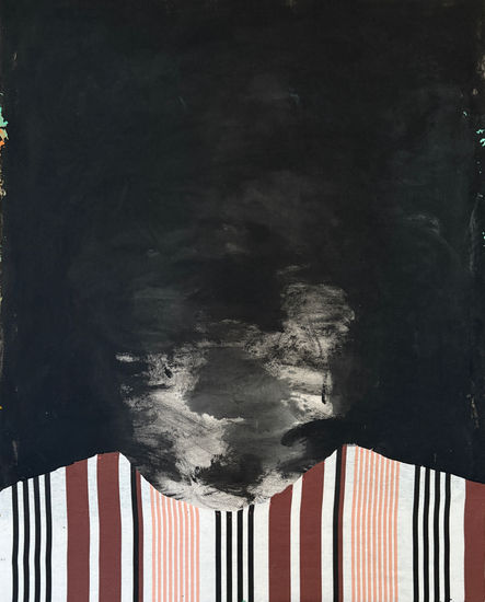 Abstract Face in Black Mixed media Canvas Portrait