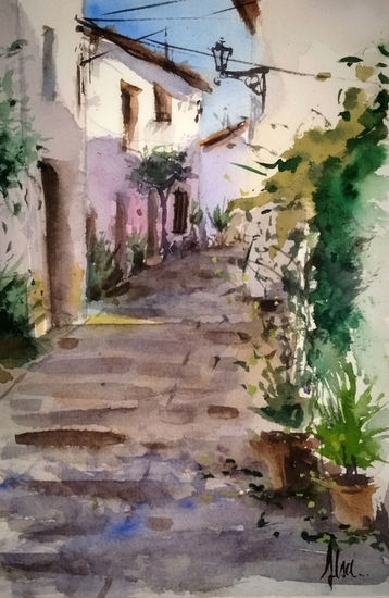 Pueblo Andaluz, Callejón. Watercolour Paper Landscaping
