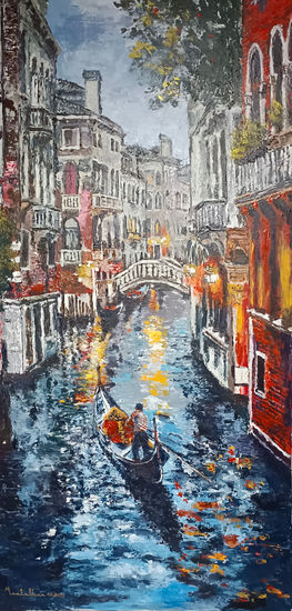 Canal de Venecia y gondola Acrylic Canvas Landscaping