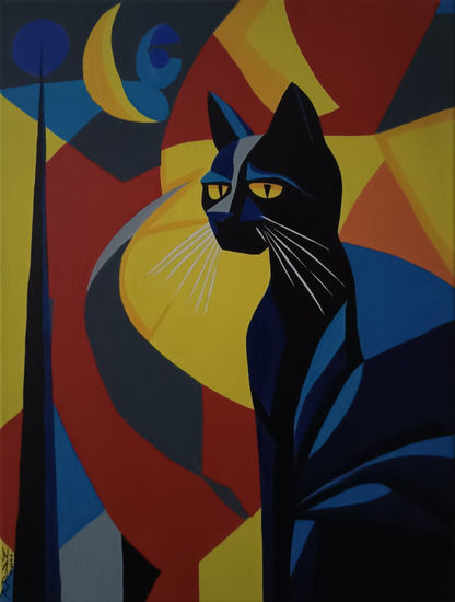Cat In The Night II Acrílico Lienzo Animales
