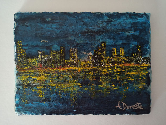 Reflejos de ciudad nocturna Acrílico Otros Paisaje