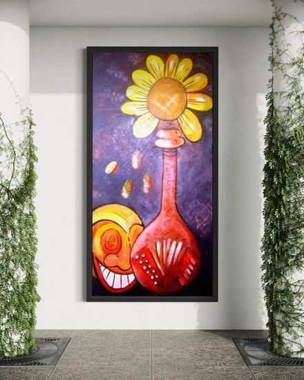 Entre máscaras y botellas florezco Acrylic Canvas Still Life Paintings