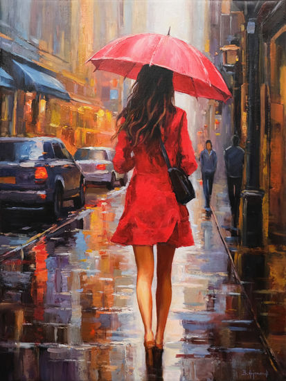 Spring Rainy Day In The City Óleo Lienzo Figura