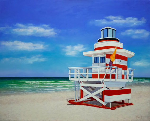 Miami Lifeguard Tower. Óleo Lienzo Paisaje