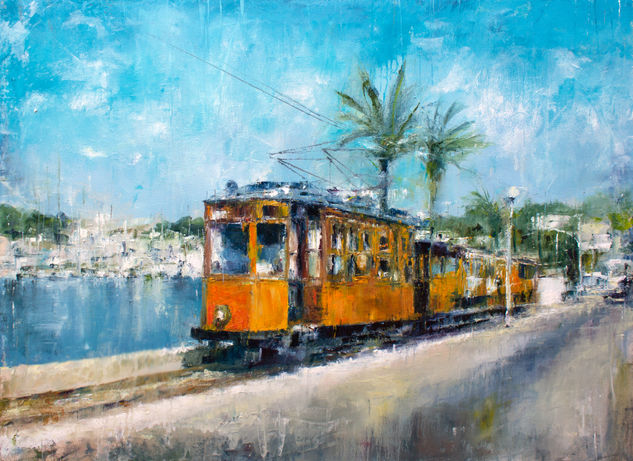 Tranvía port de Sóller 2025 Óleo Lienzo Marina