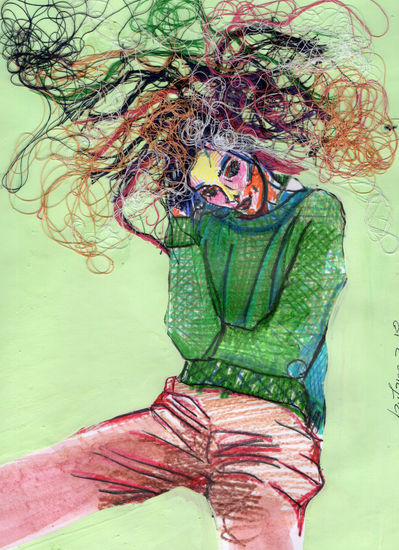 Hilos Mixed media Paper Figure Painting