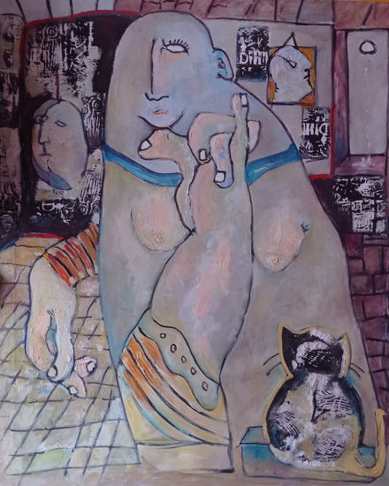 APUNTE DE CRIATURA EN EL CRISTAL Óleo Lienzo Desnudos