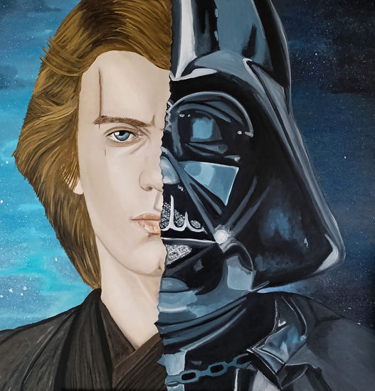 Anakin Skywalker vs Darth Vader Oil Canvas Portrait