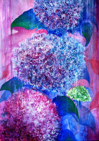 Fantasía Floral... Hortensias bajo la Llovizna Parte 1 Acrylic Textile Floral Painting