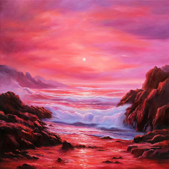 Red Seascape Fantasy Oil Canvas Landscaping