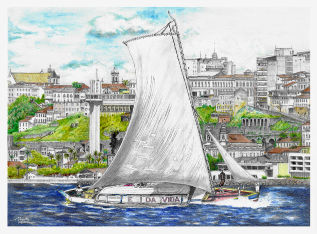 Salvador de Bahía, saveiro Acuarela Cartulina Marina