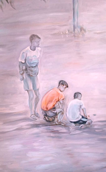 Niños jugando a las canicas Óleo Lienzo Figura