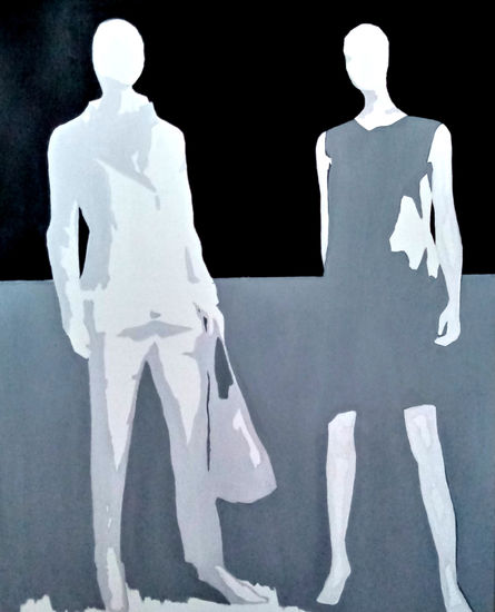 UN BLANCO Y GRIS Acrylic Canvas Figure Painting