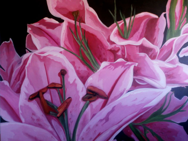 ABRIENDOSE Óleo Lienzo Floral