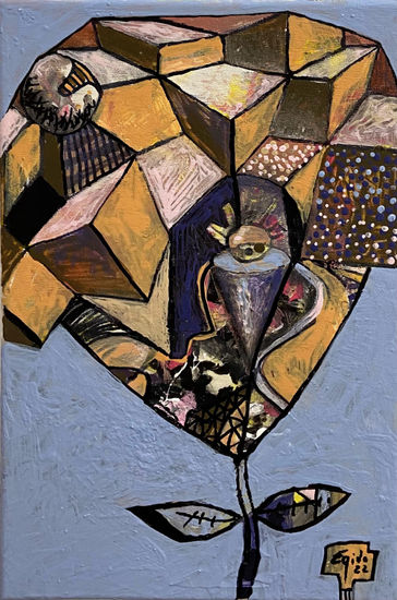 Flor hexaédrica Mixed media Canvas Floral Painting