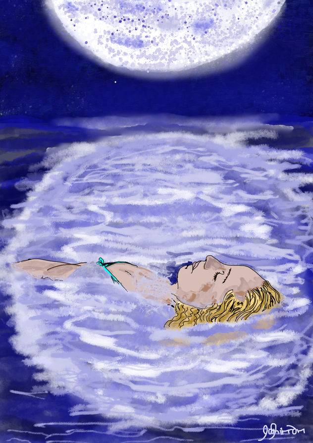 Mujer Flotando en la Luna