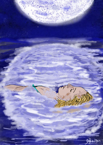 Mujer Flotando en la Luna 