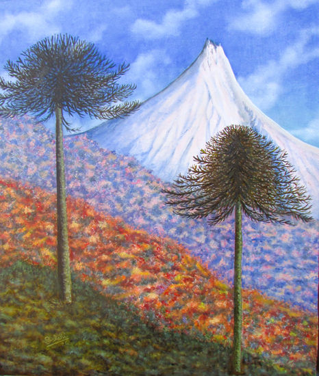 Araucarias Andinas. Oil Textile Landscaping