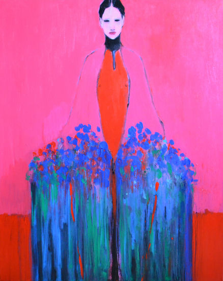 Mujer fuerte en flor Mixed media Canvas Figure Painting