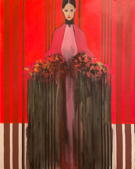 Mujer fuerte en flor Media Mixta Tela Figura