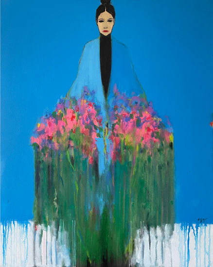 Mujer fuerte en flor Media Mixta Lienzo Desnudos