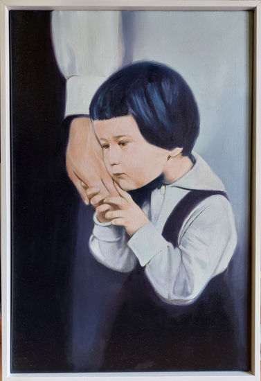 Aferrándose. A veces, toda la valentía del mundo se reduce a una pequeña mano que se aferra un poco más fuerte. Oil Canvas Portrait