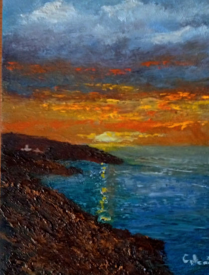 Atardecer desde Busto Óleo Tela Marina