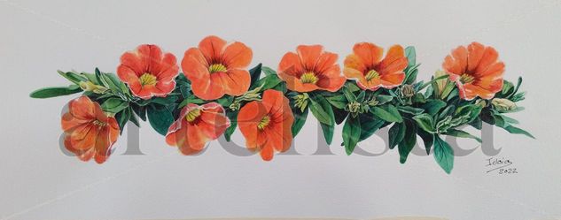 Petunias Acuarela Papel Floral