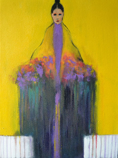 Mujer fuerte en flor Mixed media Canvas Figure Painting