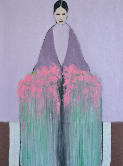 Mujer fuerte en flor Mixed media Textile Figure Painting